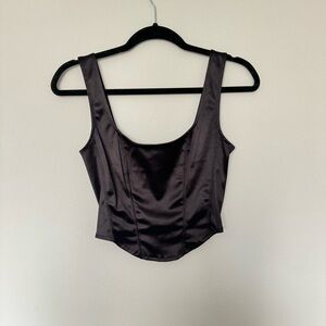 Women's Divided Black Satin Crop Top Size Medium